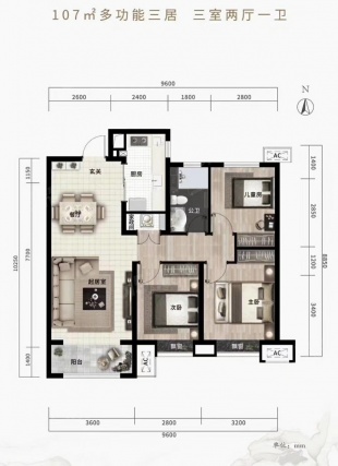 3室2厅1卫户型详情