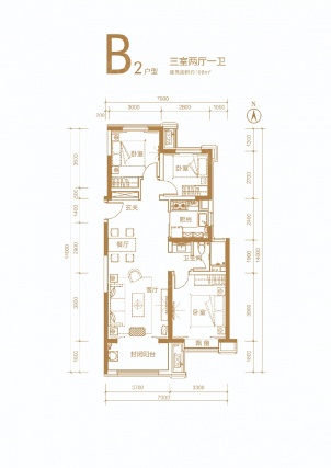 3室2厅1卫户型详情