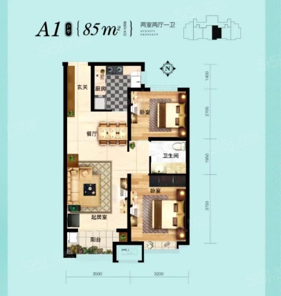 2室2厅1卫户型详情