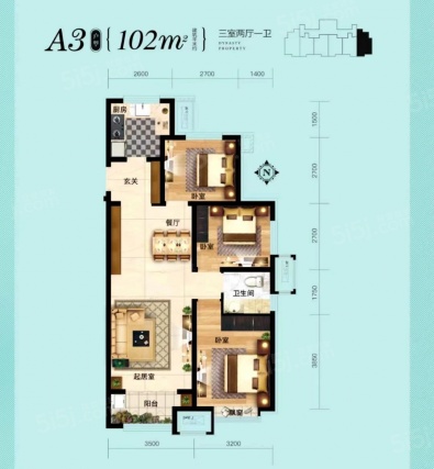 3室2厅1卫户型详情