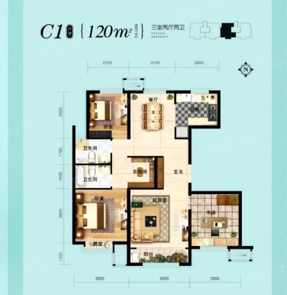 3室2厅2卫户型详情
