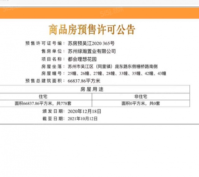 绿地理想城预售许可证