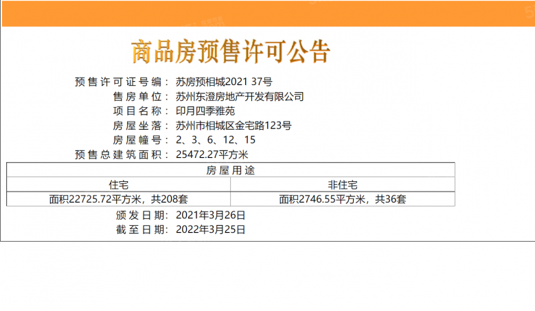 东原月印万川预售许可证
