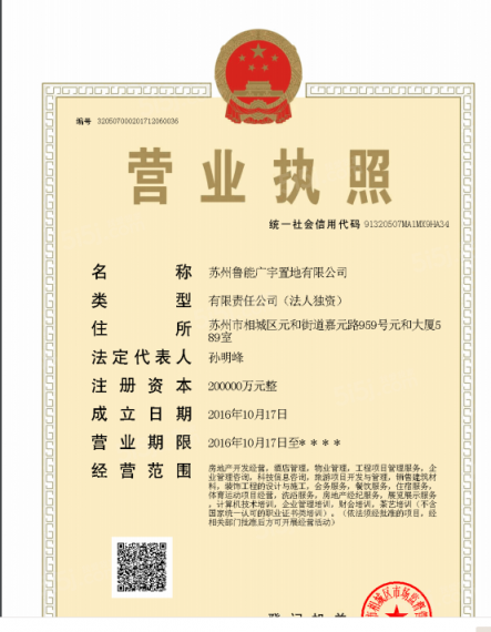 鲁能泰山9号开发商营业执照