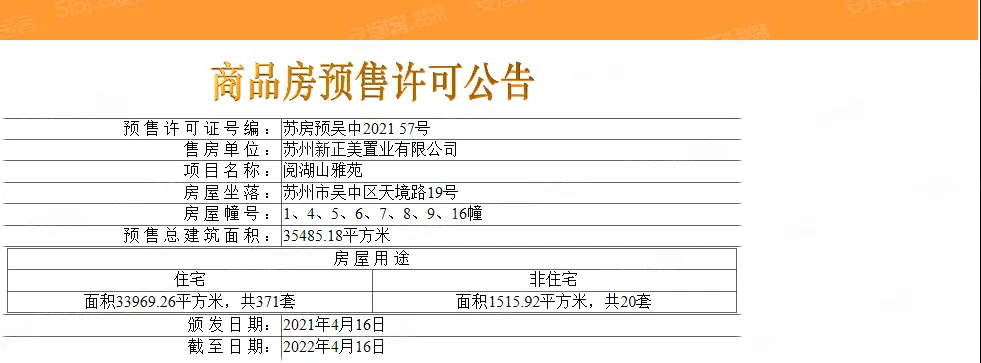 阅湖山雅苑预售许可证