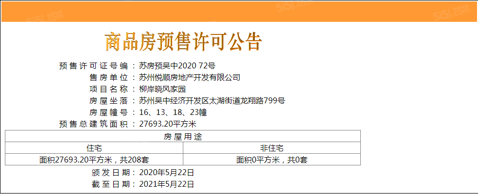 柳岸晓风预售许可证
