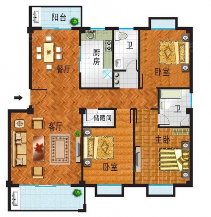 3室2厅2卫户型详情