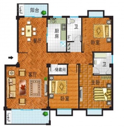 3室2厅2卫户型图