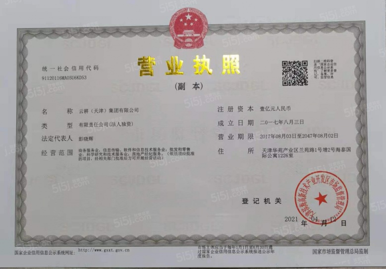 童年湖津贸公寓开发商营业执照