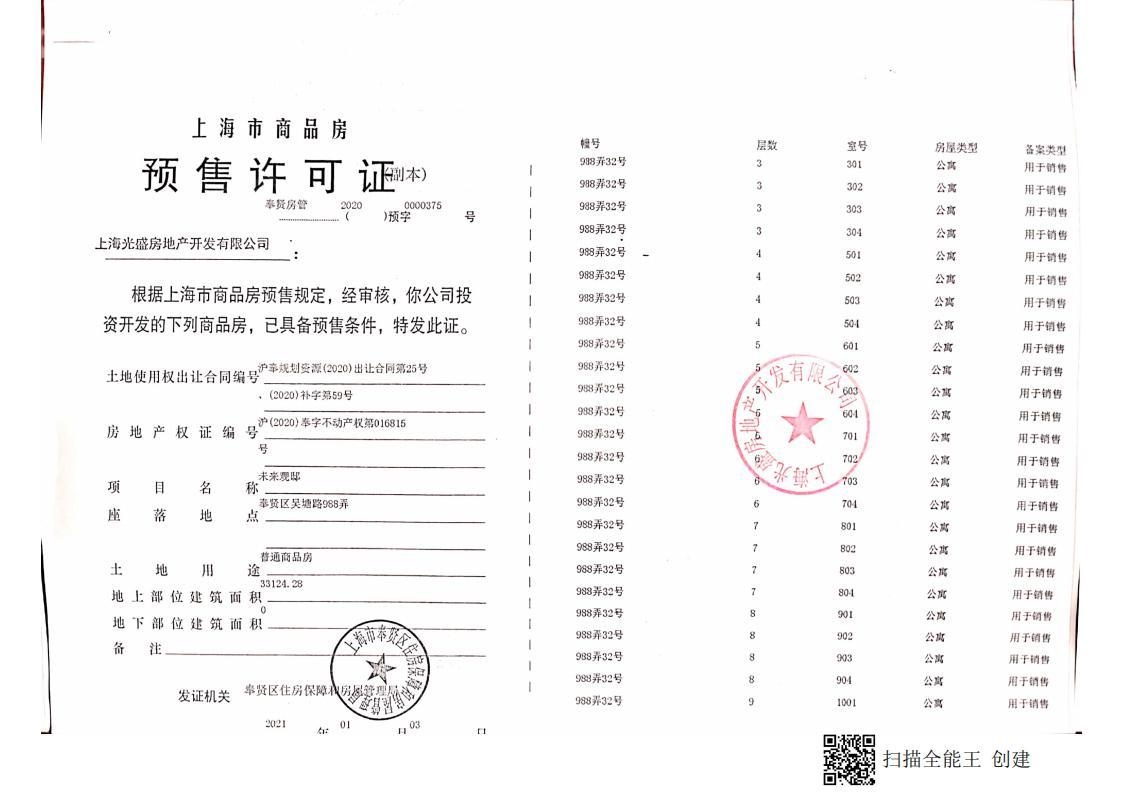 阳光城未来悦预售许可证