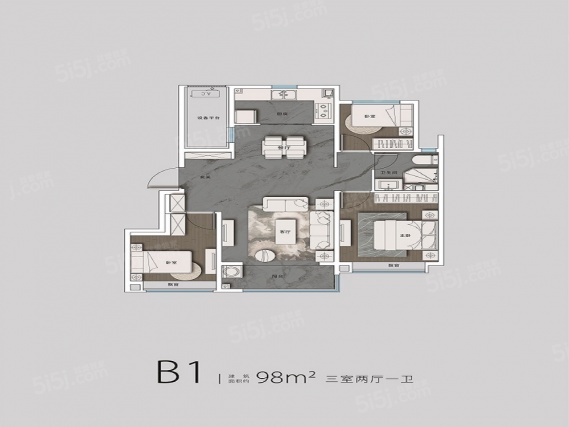 3室2厅1卫户型详情