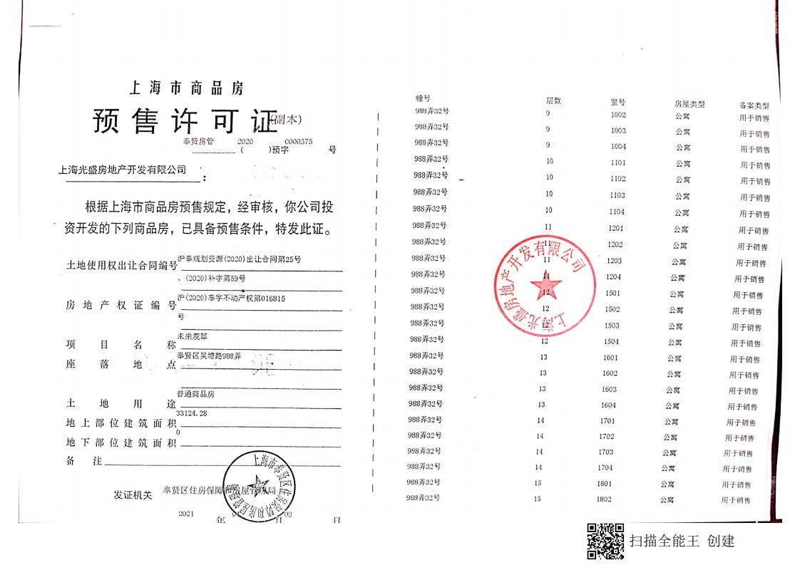 阳光城未来悦预售许可证