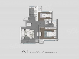 2室2厅1卫户型图