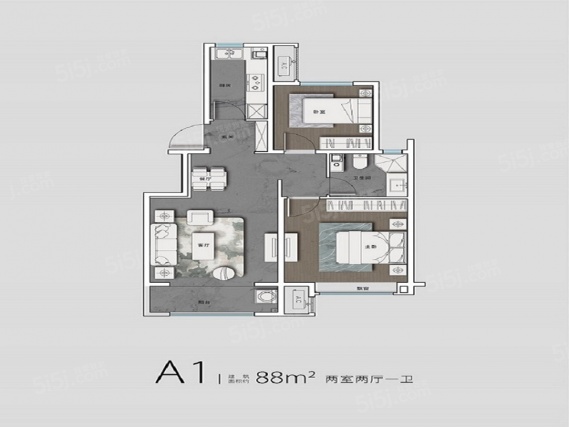 2室2厅1卫户型详情