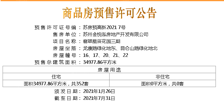 金地翡翠星辰预售许可证