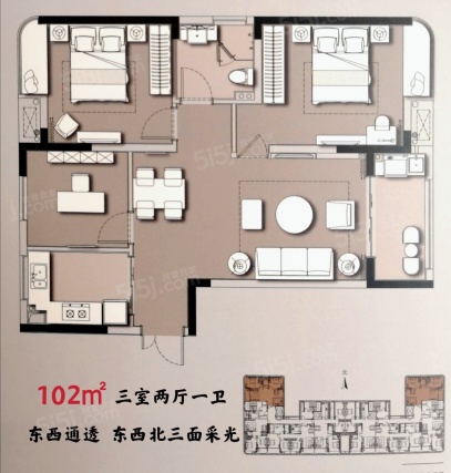 3室2厅1卫户型详情