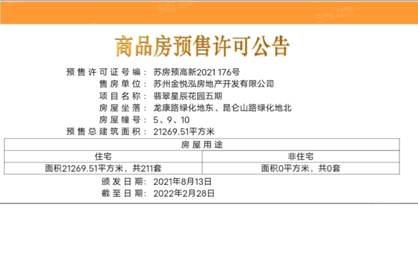 金地翡翠星辰预售许可证