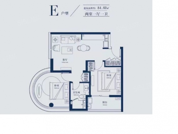 2室1厅1卫户型详情