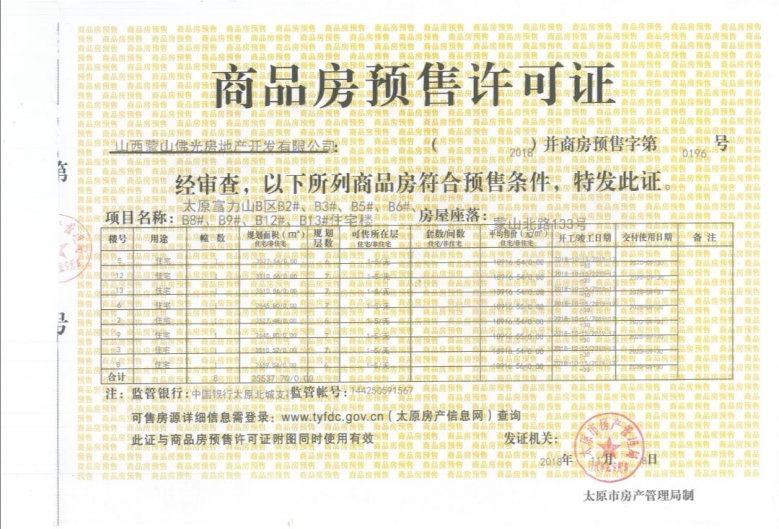 富力山预售许可证