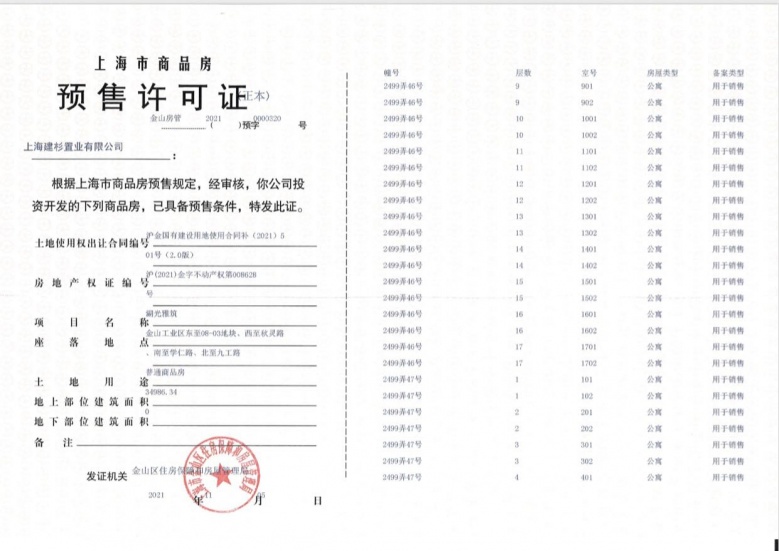 保利云湖壹号预售许可证