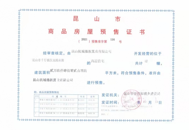 德信都绘大境预售许可证