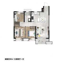 3室2厅1卫户型图