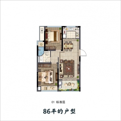 2室1厅1卫户型详情