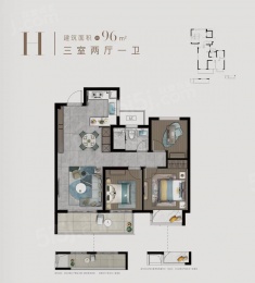 3室2厅1卫户型图