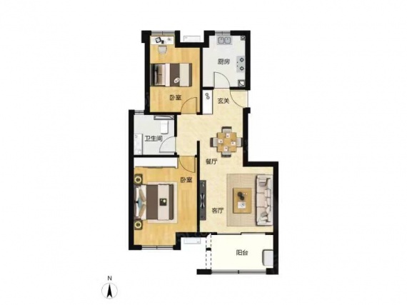 2室2厅1卫户型详情