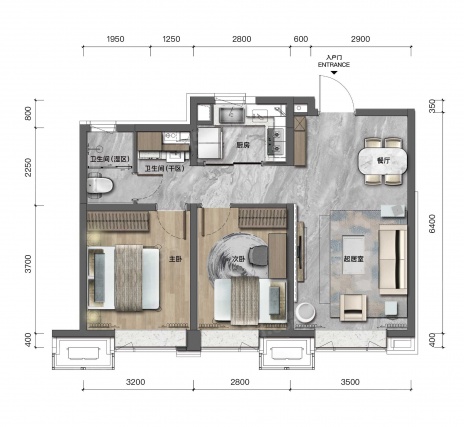 2室2厅1卫户型详情