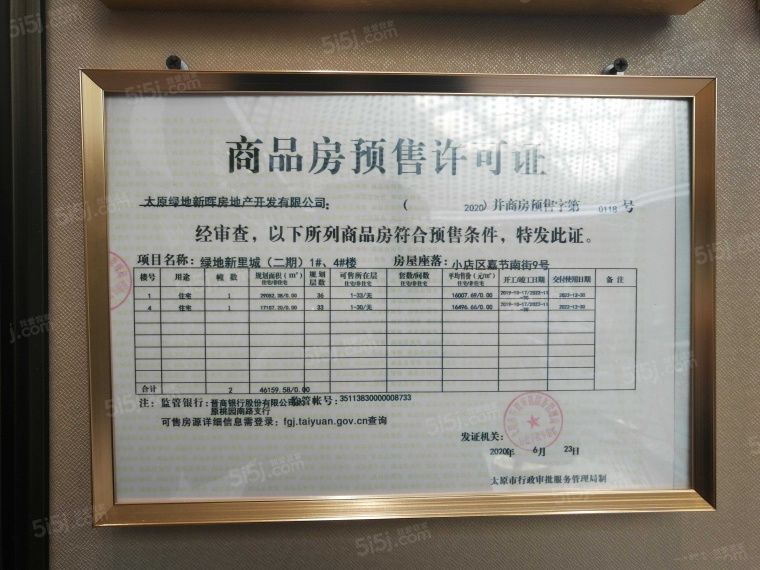 绿地新里城预售许可证