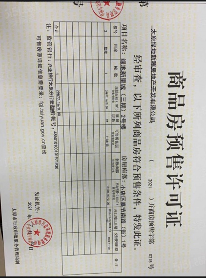 绿地新里城预售许可证