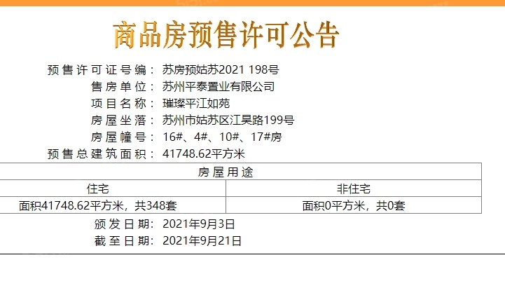 金科璀璨平江如苑预售许可证