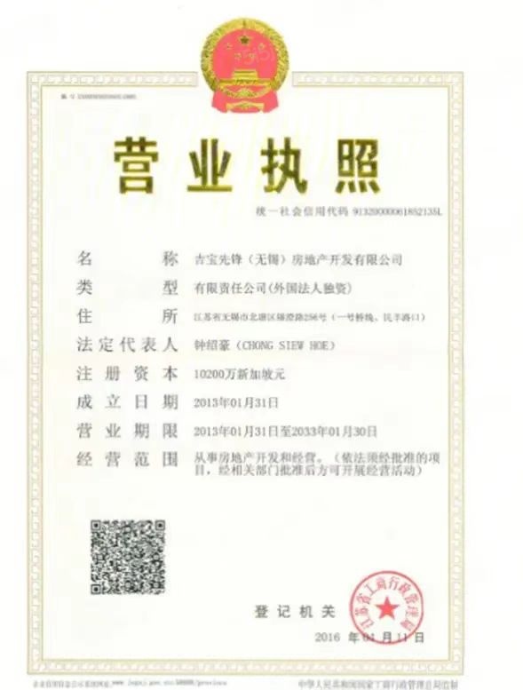 吉宝凌云峰阁（商业）开发商营业执照