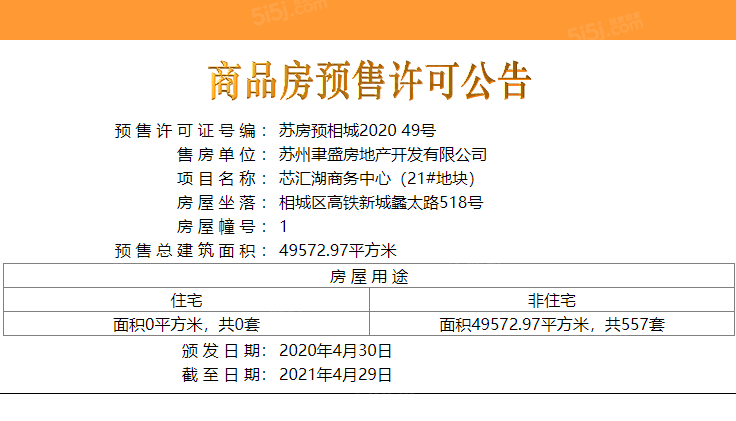芯城汇预售许可证