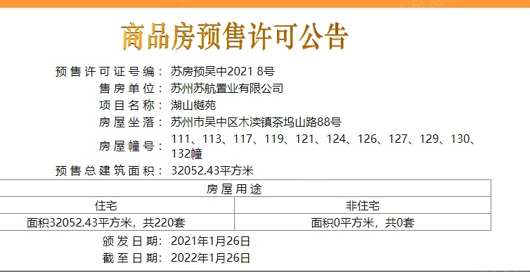 苏州樾府预售许可证