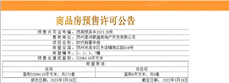 星河时代新著华庭预售许可证