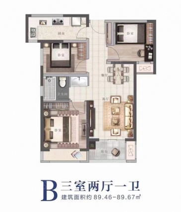 3室2厅1卫户型详情