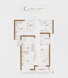 3室2厅1卫户型图