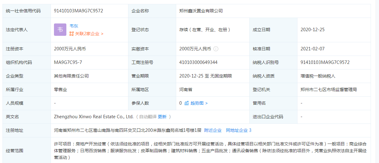 鑫苑远洋臻园开发商营业执照