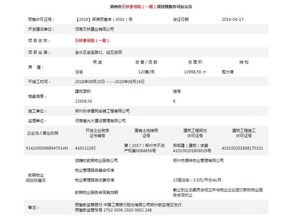 东方宇亿万林府预售许可证