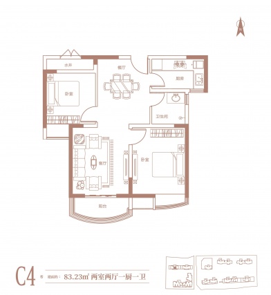 2室2厅1卫户型详情