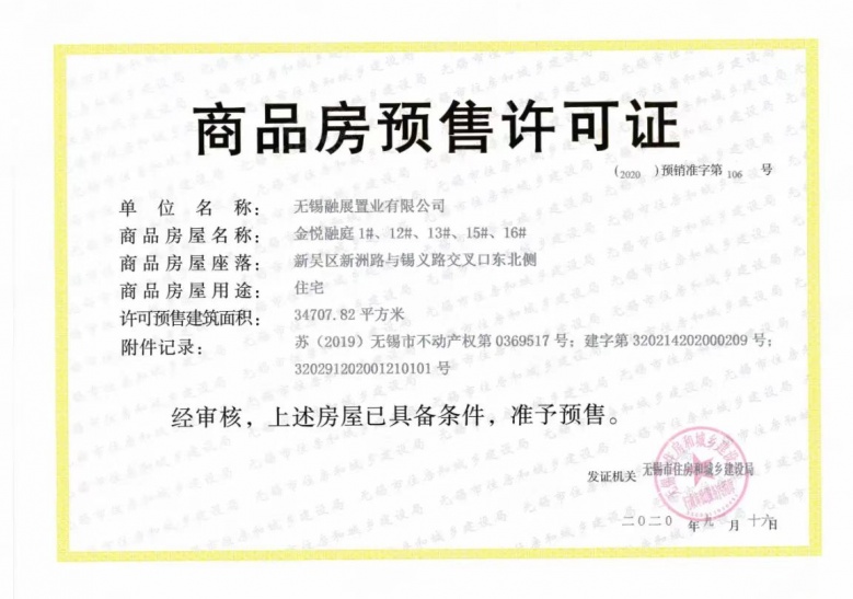 金融街融府预售许可证