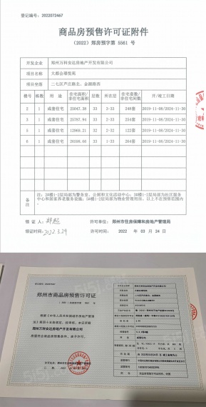 万科大都会预售许可证