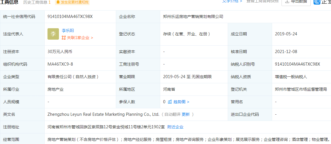 金水世纪城二级合作房营业执照