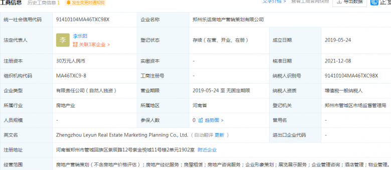 金水世纪城二级合作房营业执照