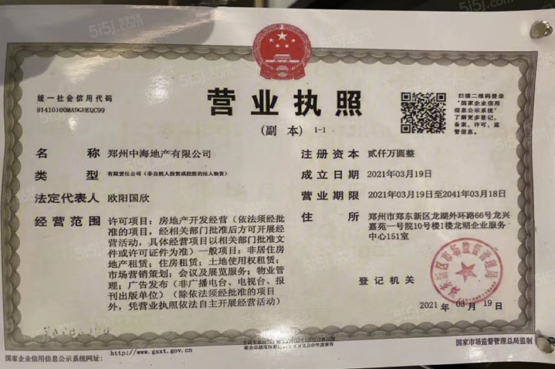 中海云著湖居开发商营业执照