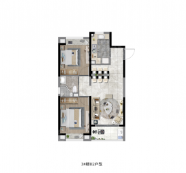 2室2厅1卫户型图