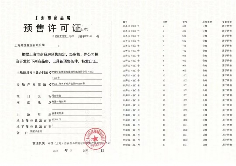 中建玖海云天预售许可证