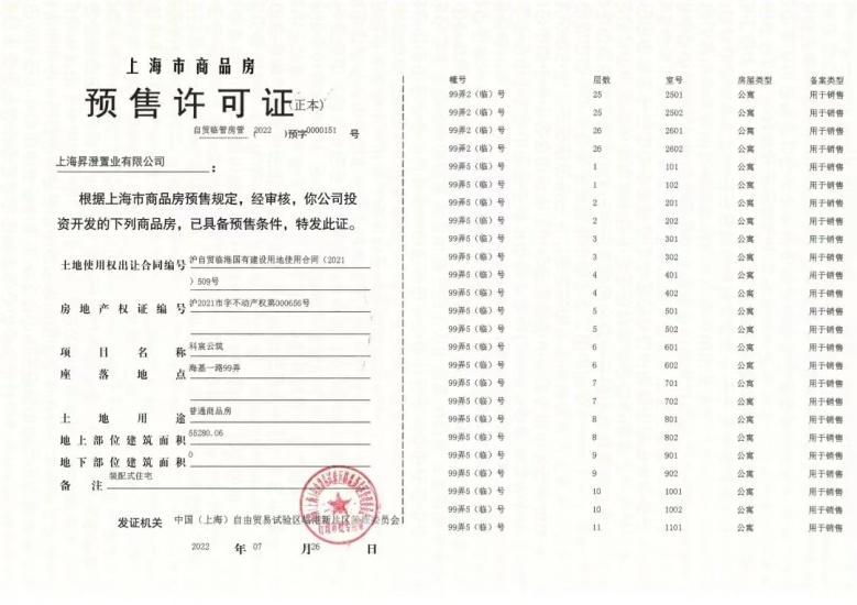 中建玖海云天预售许可证